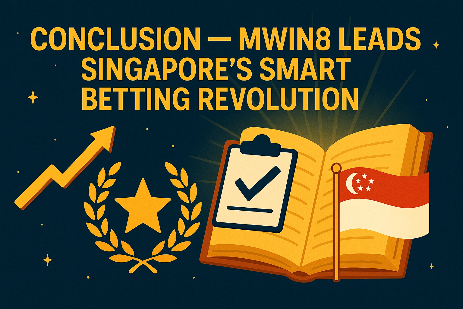 Open book and Singapore flag symbolizing MWIN8 leading smart betting innovation in 2025.