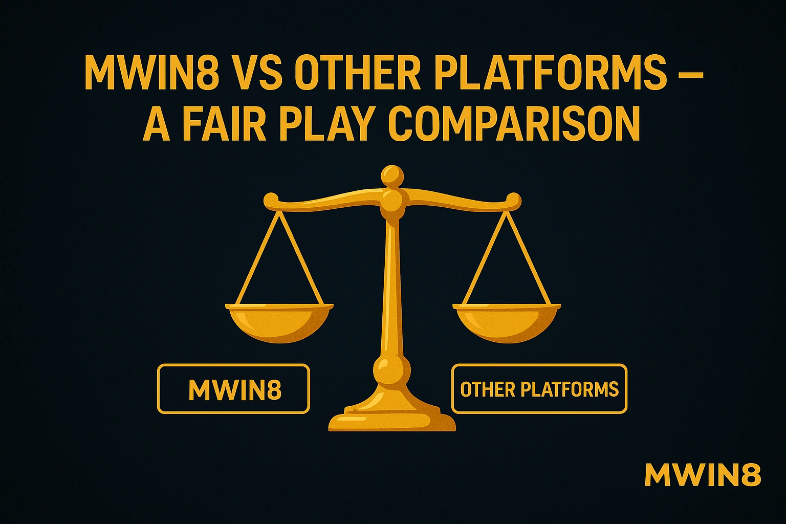 Fair play comparison banner with balanced scale comparing MWIN8 and other platforms.